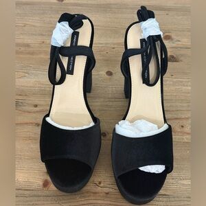 French Connection Platform Sandals, 8.5, Black Velvet, Block Heel, New In Box